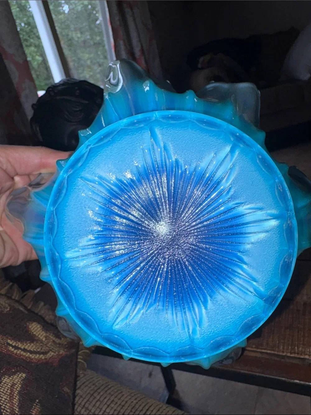 Vintage Stunning Fostaria Art Glass Blue Aqua Decorative Bowl - Home Accents